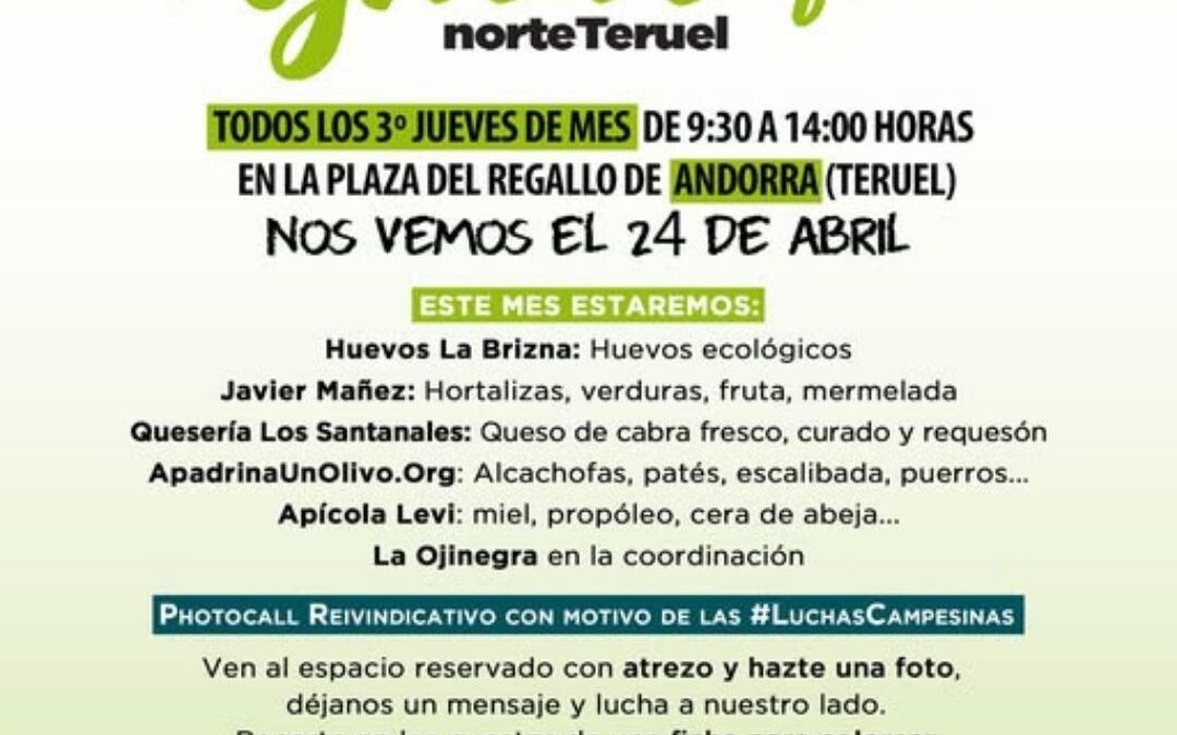 Jueves 24 de abril mercado Norte Teruel en Andorra, ecológico y local a tu alcance