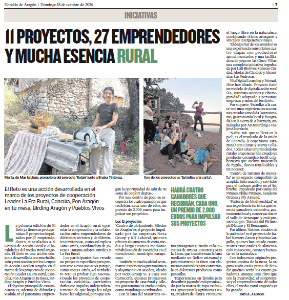 EL RETO en Heraldo de Aragón, 11 proyectos, 27 emprendedores y mucha esencia rural