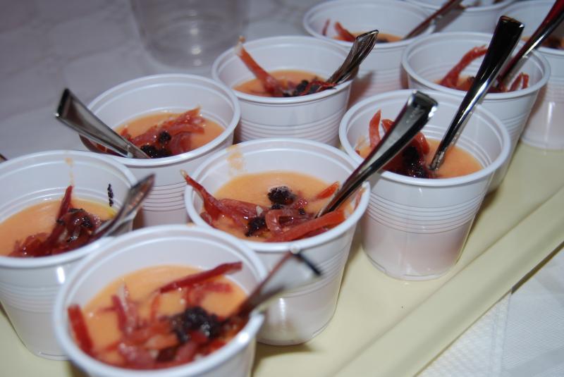 Emulsión de Tomate Rosa de Barbastro de producción ecológica con AOVE de Ejea y Jamón de El Frago