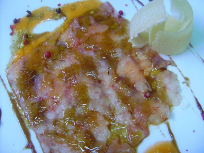 Carpaccio de Gambas con Vinagreta de Aceite Verdeño ecológico